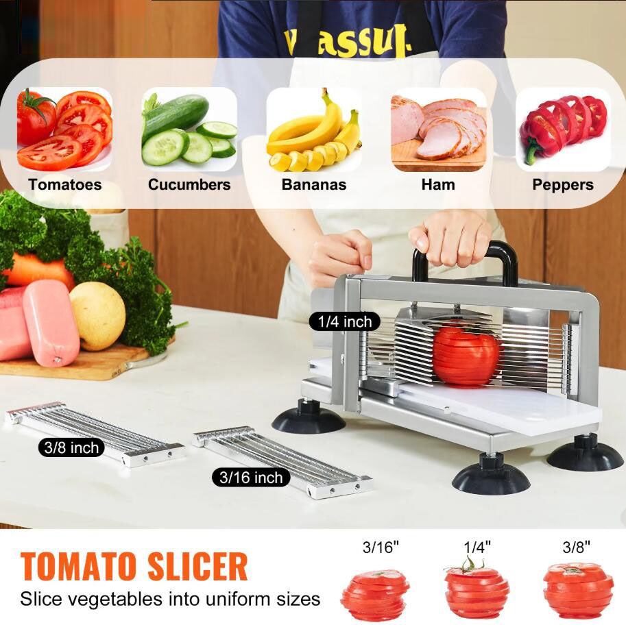 Stainless Steel Heavy Duty 1/4"+3/8"+3/16" Commercial Tomato Slicer Cutter