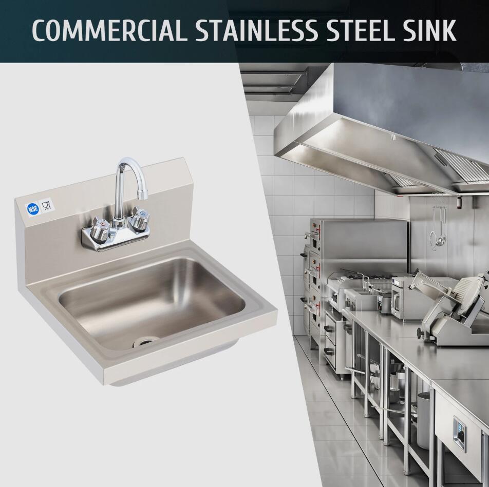 Heavy Duty 17" Stainless Steel Commercial Hand Wash Sink Wall Mount Basin NSF AU