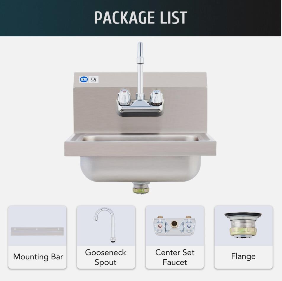 Heavy Duty 17" Stainless Steel Commercial Hand Wash Sink Wall Mount Basin NSF AU