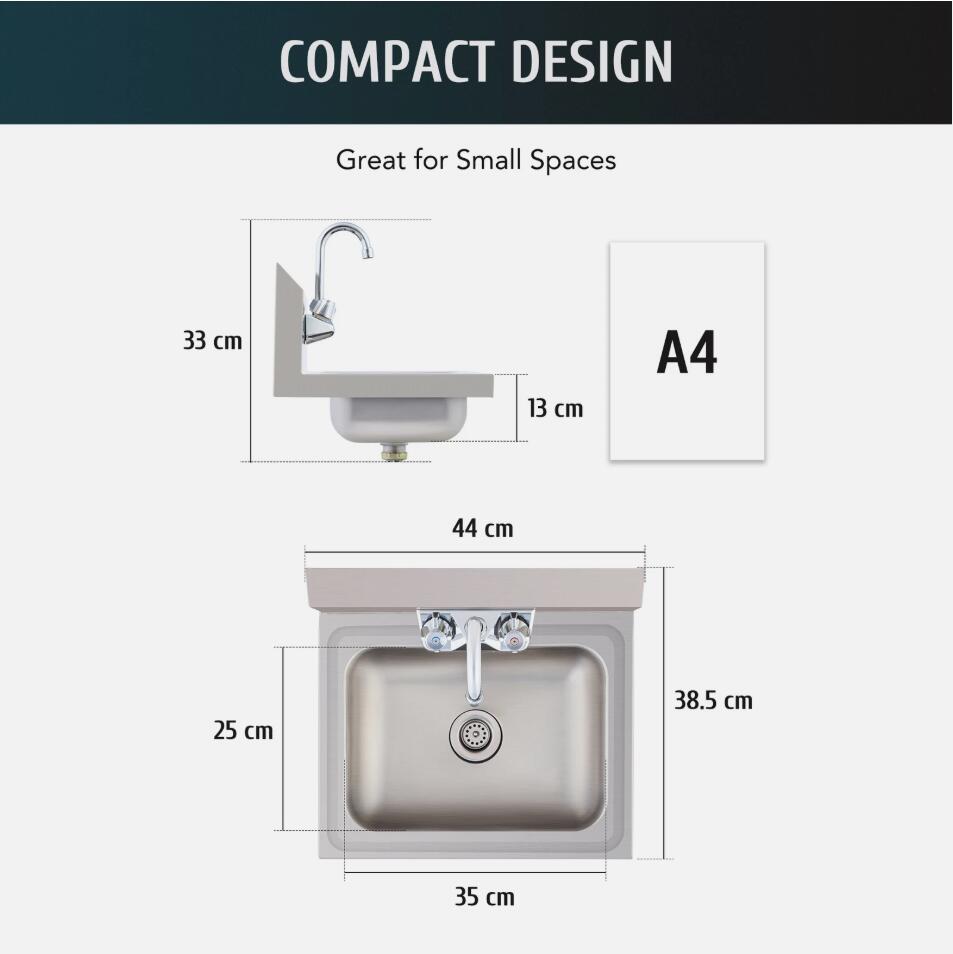 Heavy Duty 17" Stainless Steel Commercial Hand Wash Sink Wall Mount Basin NSF AU