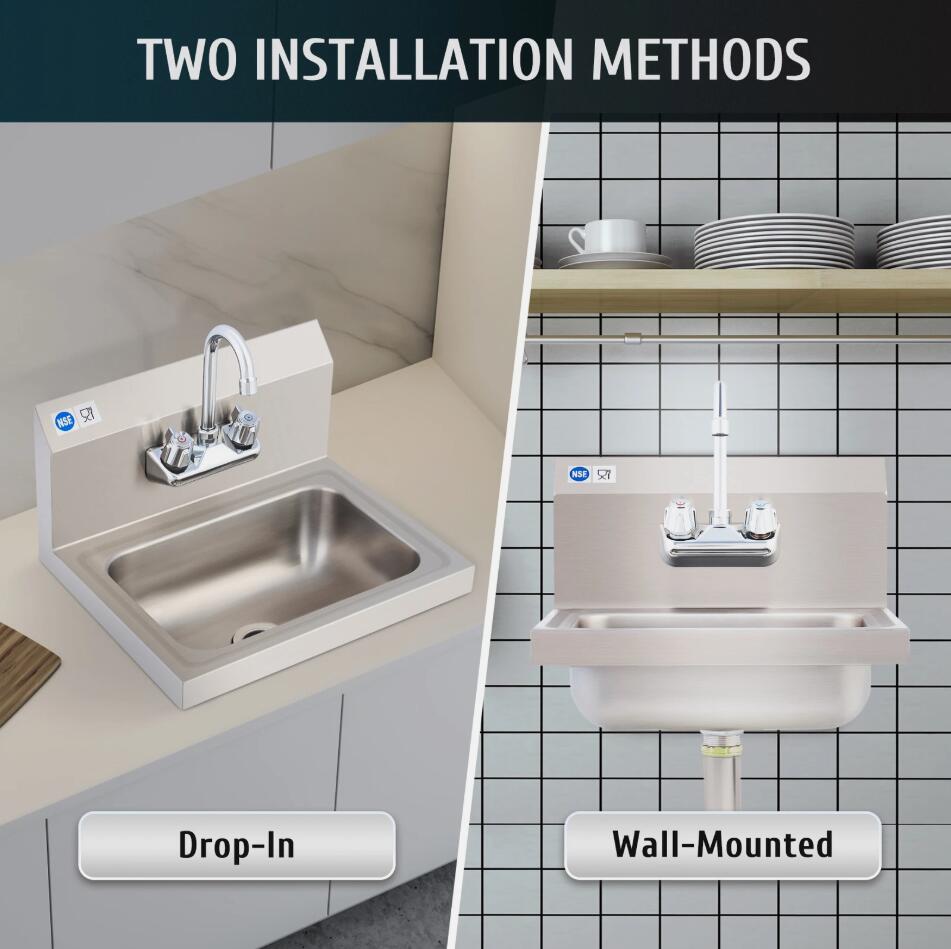 Heavy Duty 17" Stainless Steel Commercial Hand Wash Sink Wall Mount Basin NSF AU