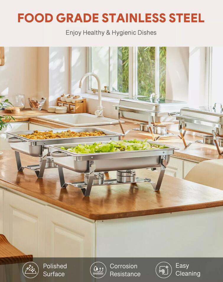 Premium 4 Pack 9L Stainless Steel Chafer Chafing Dish Set Bain Marie Food Warmer AU