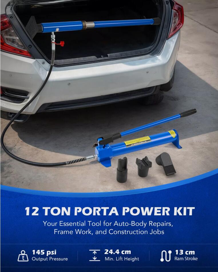 Heavy Duty 12 Ton Porta Power Hydraulic Jack Body Frame Repair Kit Air Pump Lift Ram AU
