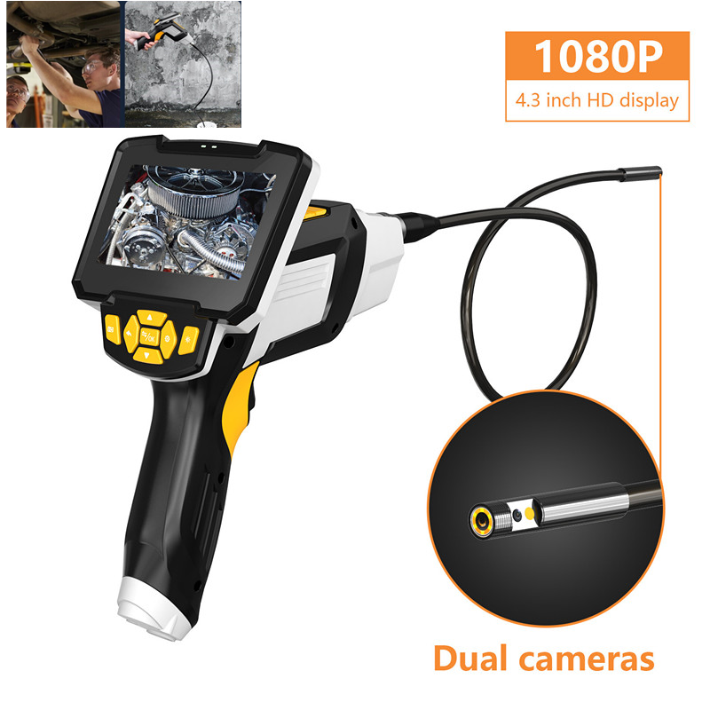 4.3" IPS Screen Handheld Dual-Lens Endoscope 8mm Pipe Inspection Camera Borescope