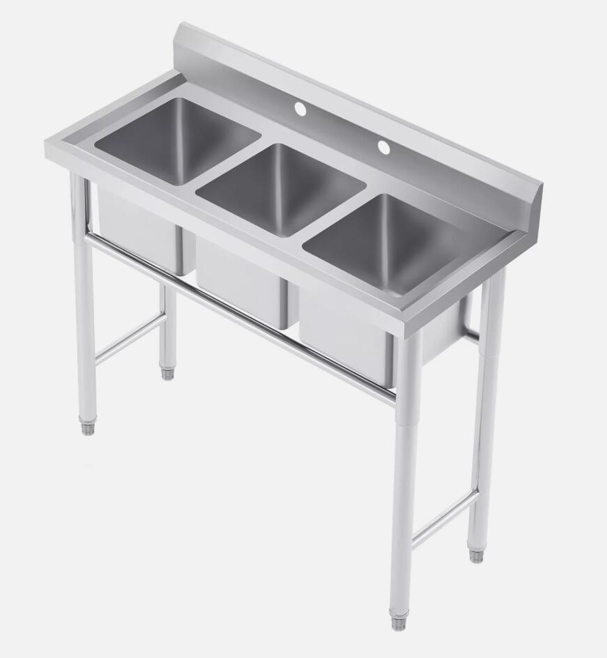 Heavy Duty Stainless Steel Commercial Sink Utility & Prep 3 Compartments Backsplash AU