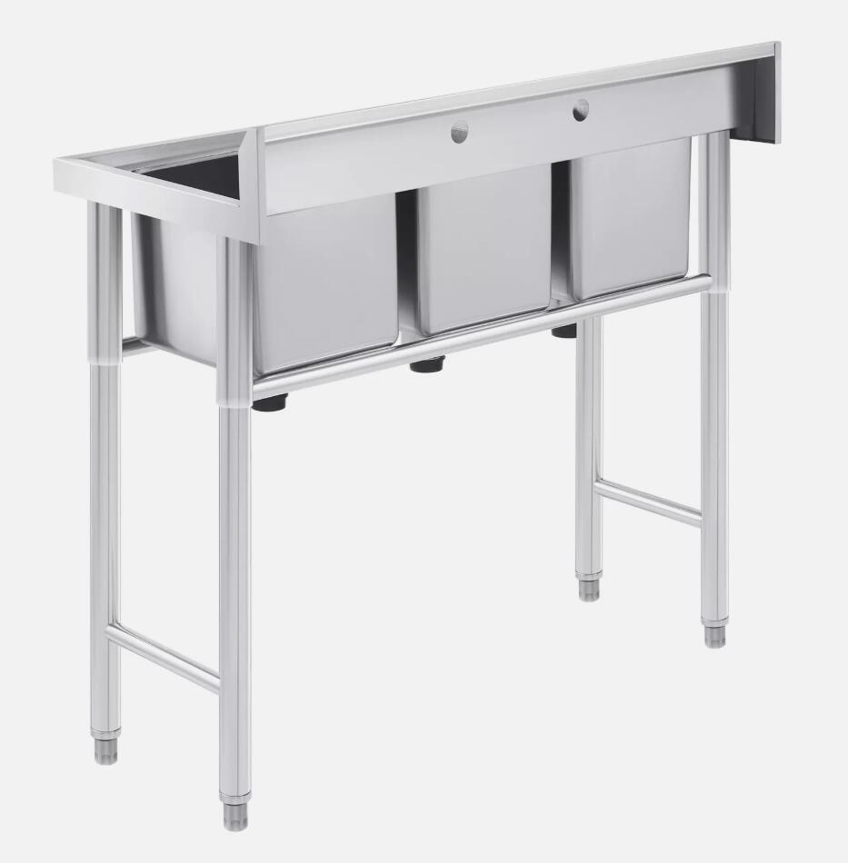 Heavy Duty Stainless Steel Commercial Sink Utility & Prep 3 Compartments Backsplash AU