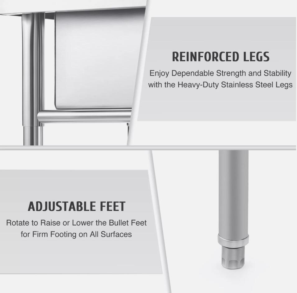 Heavy Duty Stainless Steel Commercial Sink Utility & Prep 3 Compartments Backsplash AU