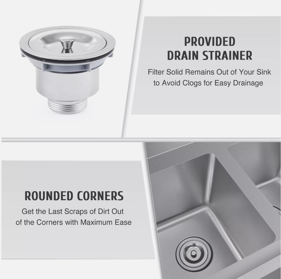 Heavy Duty Stainless Steel Commercial Sink Utility & Prep 3 Compartments Backsplash AU