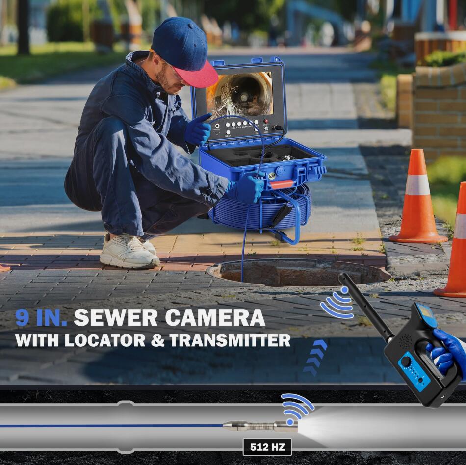 90M 9" Self-leveling Sewer Pipe Inspection Camera 32GB 512Hz Locator & 720P IP68 AU
