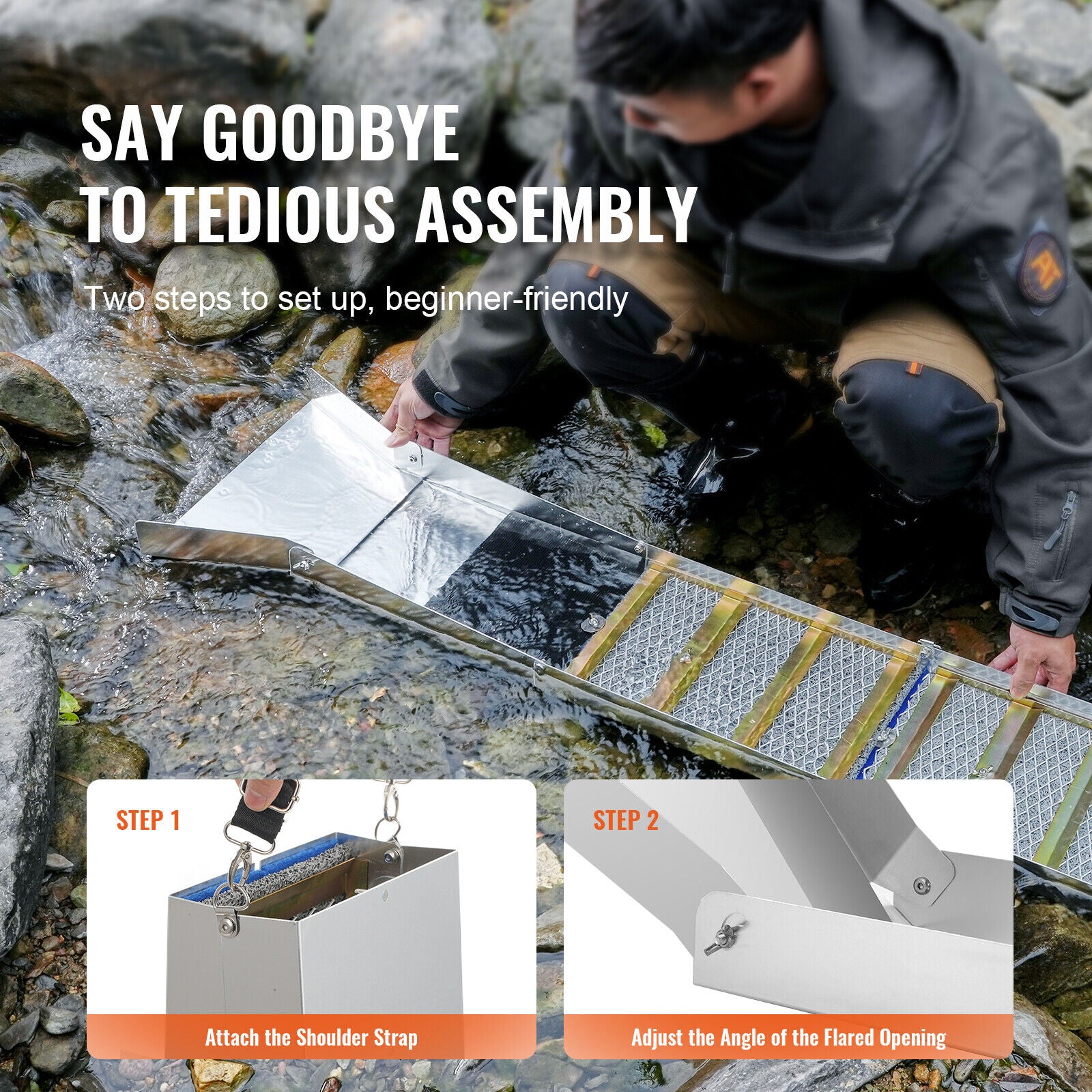 NEW 50" Premium Aluminum Alloy Sluice Box Gold Panning Kit Mining Equipment 23 PCS