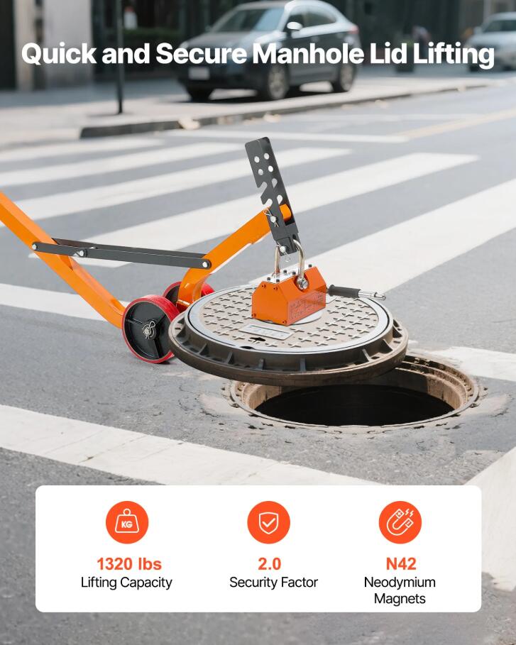 600 kg Adjustable Magnetic Lid Lifter Steel Dolly Heavy Duty Magnet Lift With Wheels AU