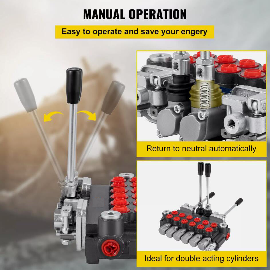 6 Spool Hydraulic Directional Control Valve Backhoe Double acting 11 GPM With G1/2 Port