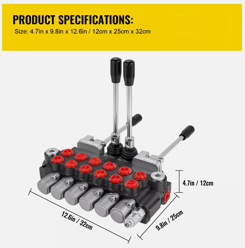 6 Spool Hydraulic Directional Control Valve Backhoe Double acting 11 GPM With G1/2 Port