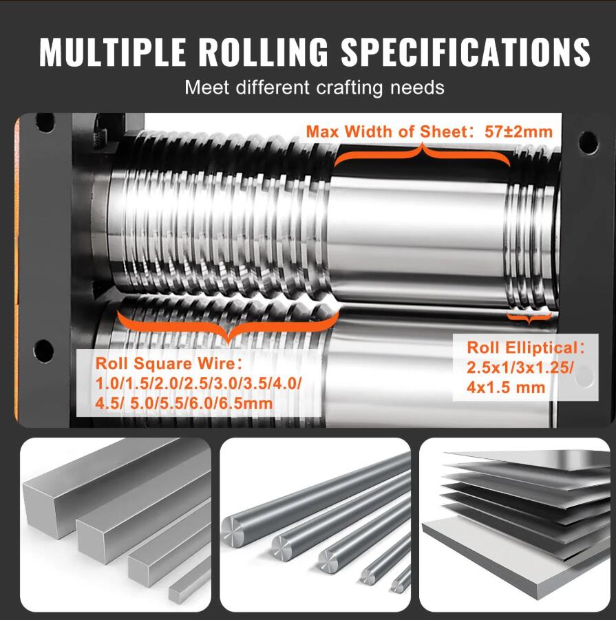 3-in-1 Multi-function 0-5.5 mm Press Thickness 2.24"/57 mm Jewelry Rolling Mill Machine