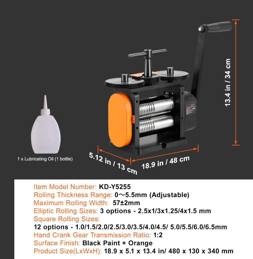 3-in-1 Multi-function 0-5.5 mm Press Thickness 2.24"/57 mm Jewelry Rolling Mill Machine
