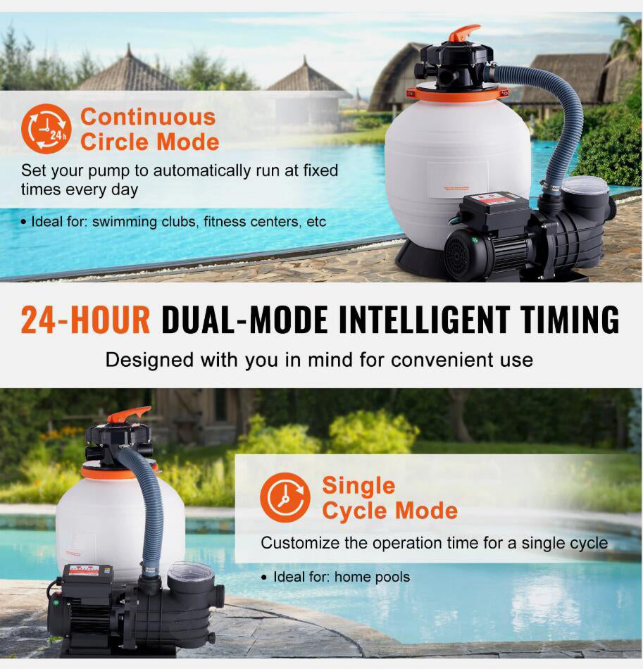Premium 450W 13,000 L/H Flow Sand Filter Above Ground 6-Way Valve With Pool Pump