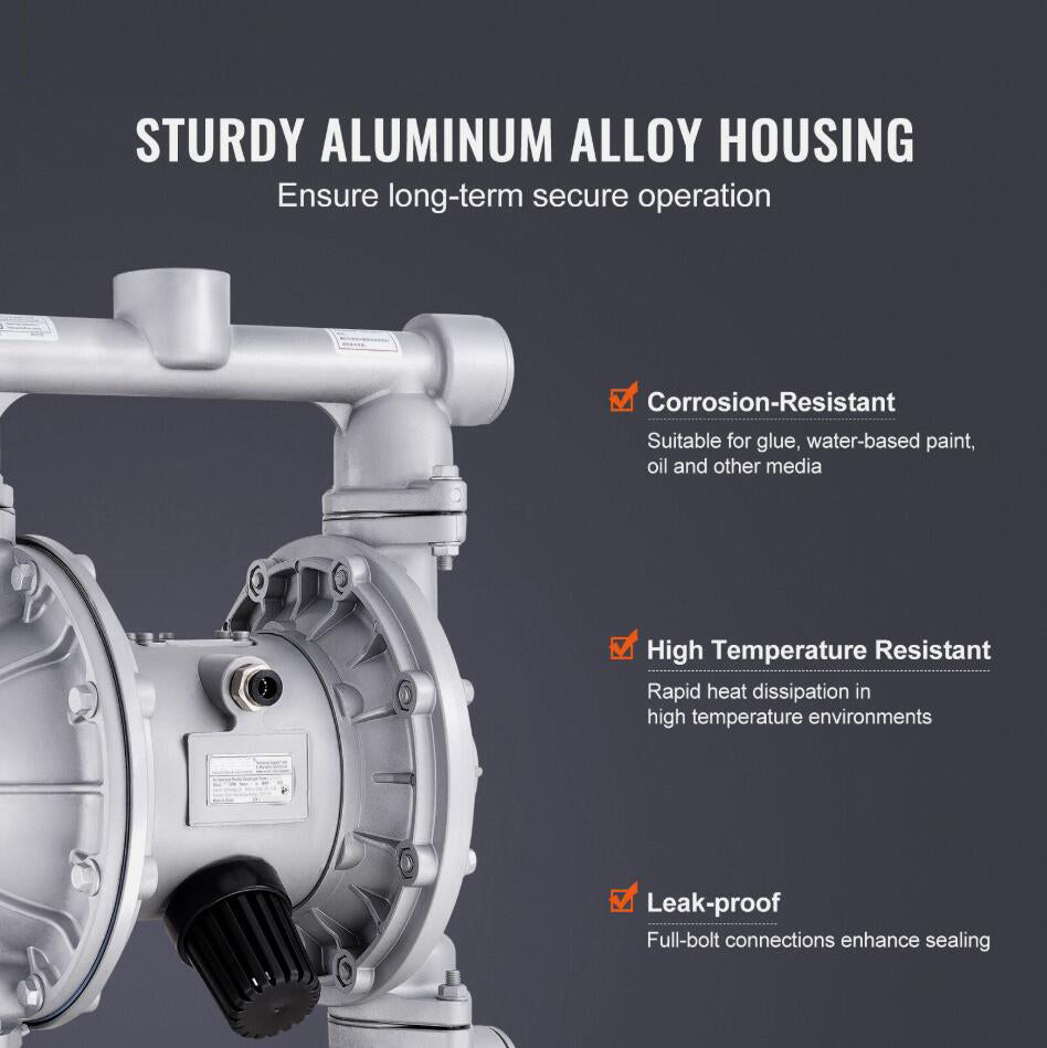 Leak-Proof 44 GPM Max 115 PSI Air Operated Double Diaphragm Pump Air Waste Oil Pump AU