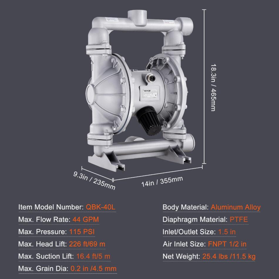 Leak-Proof 44 GPM Max 115 PSI Air Operated Double Diaphragm Pump Air Waste Oil Pump AU