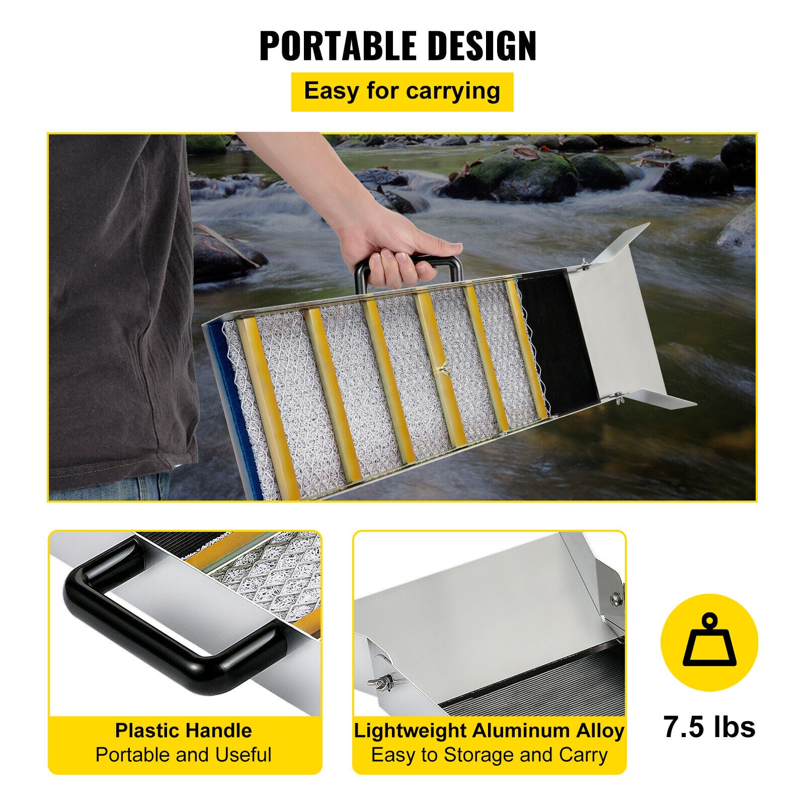 0.9M 36" Portable Aluminum Alloy Small Sluice Box Fossicking Prospecting Gold and Gems