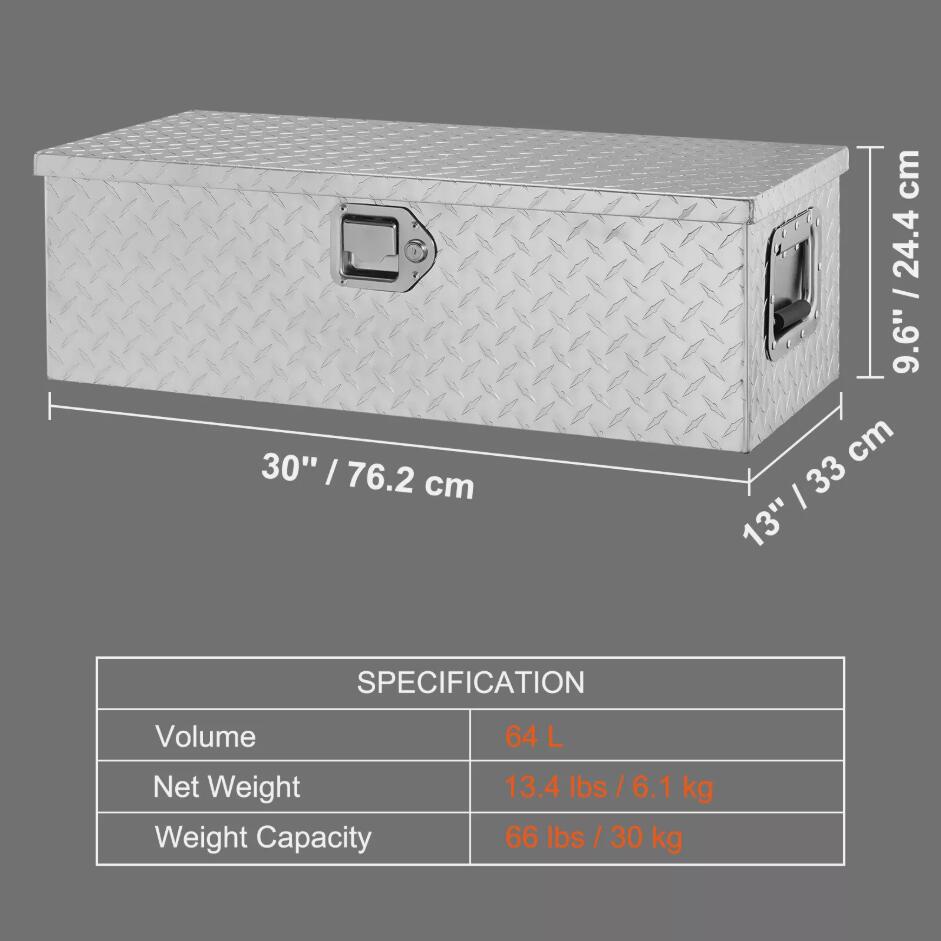 Heavy Duty 30x13x9.6"  Aluminium Tool Box Storage With Lock For UTE Trailer Truck