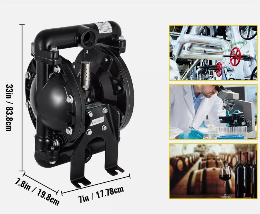 Heavy Duty Air-Operated Double Diaphragm Pump 1 inch Outlet 1/2in. Air Inlet 150 ℉ HOT
