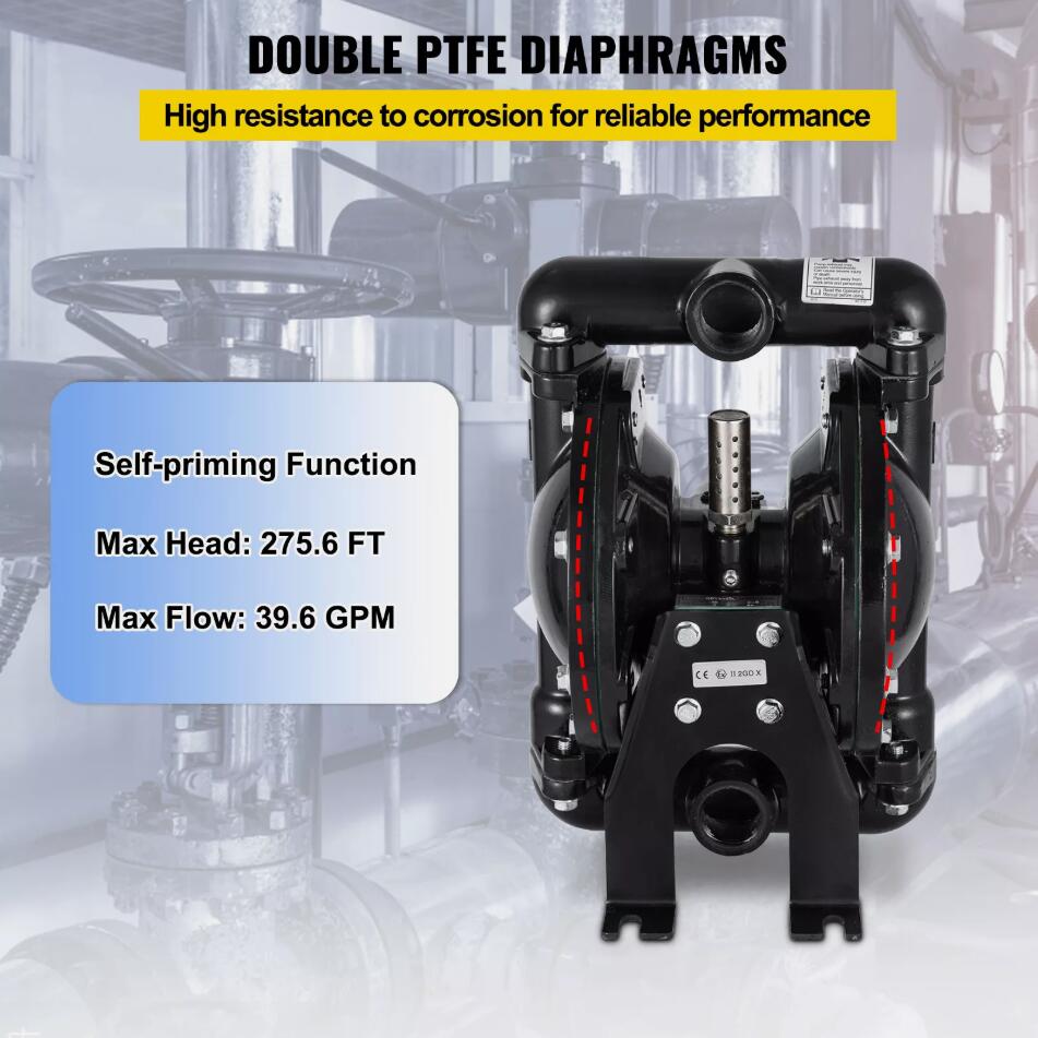 Heavy Duty Air-Operated Double Diaphragm Pump 1 inch Outlet 1/2in. Air Inlet 150 ℉ HOT