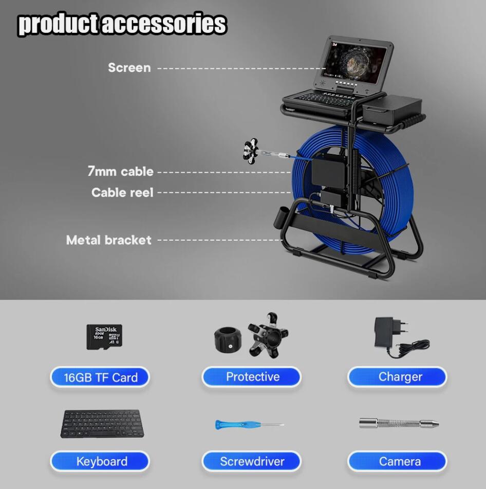 100M Premium Drain Sewer Camera Inspection Camera Counter Self leveling 512hz 7mm Cable AU