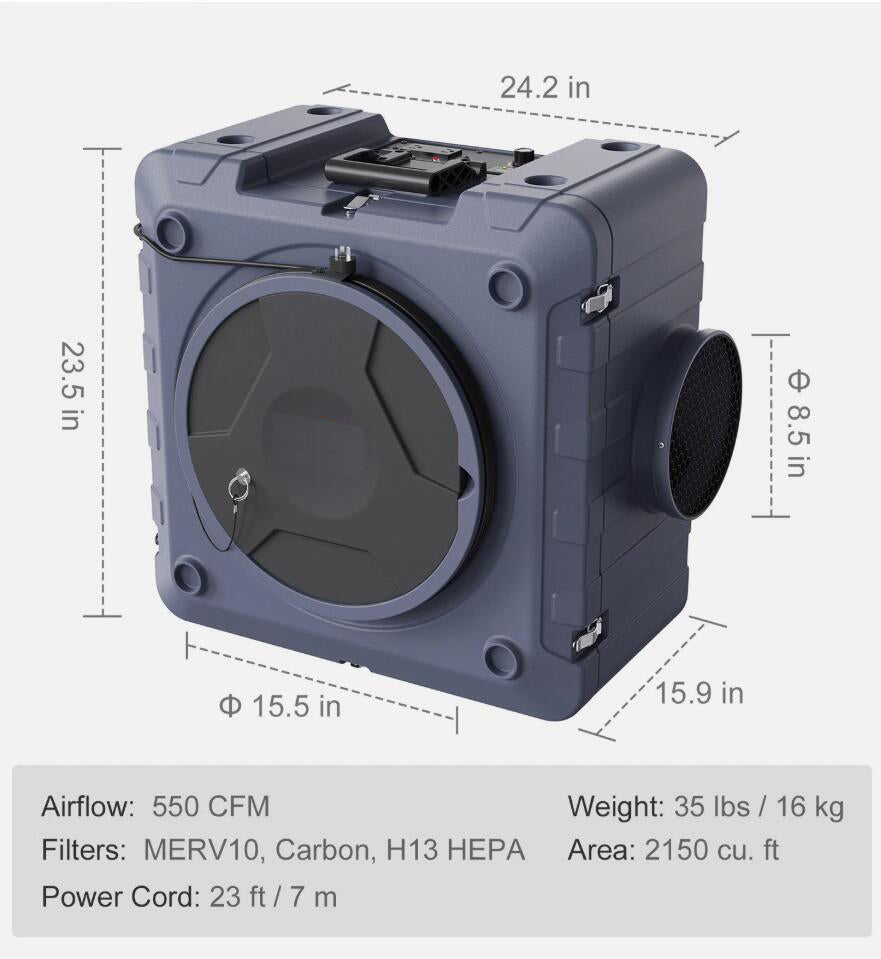 Premium Air Scrubber with 3-Stage Filtration Stackable Negative Air Machine 550CFM Airflow