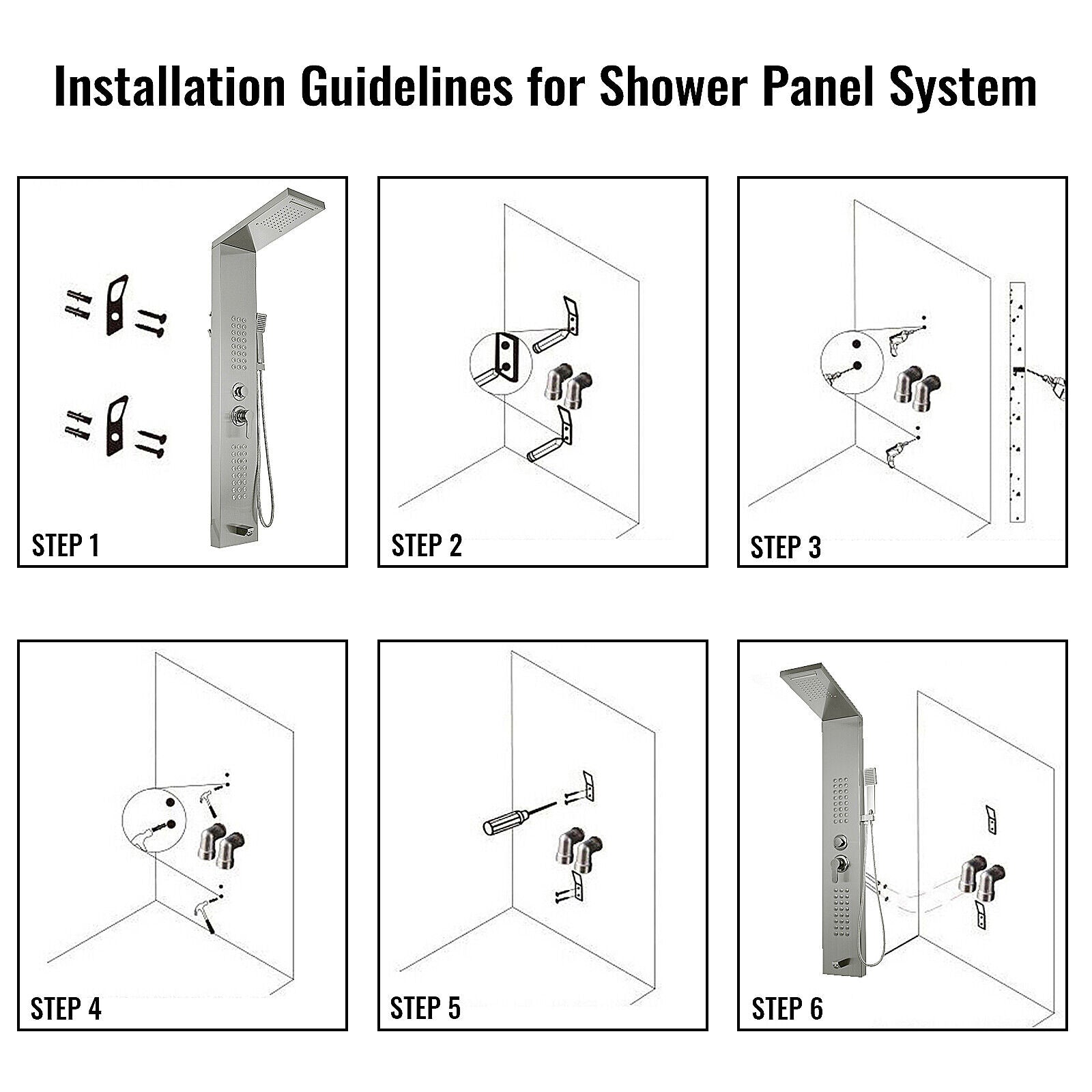 5 In 1 Sturdy Stainless Steel Shower Column Tower Panel with Twin Head Anti-rust Waterfall