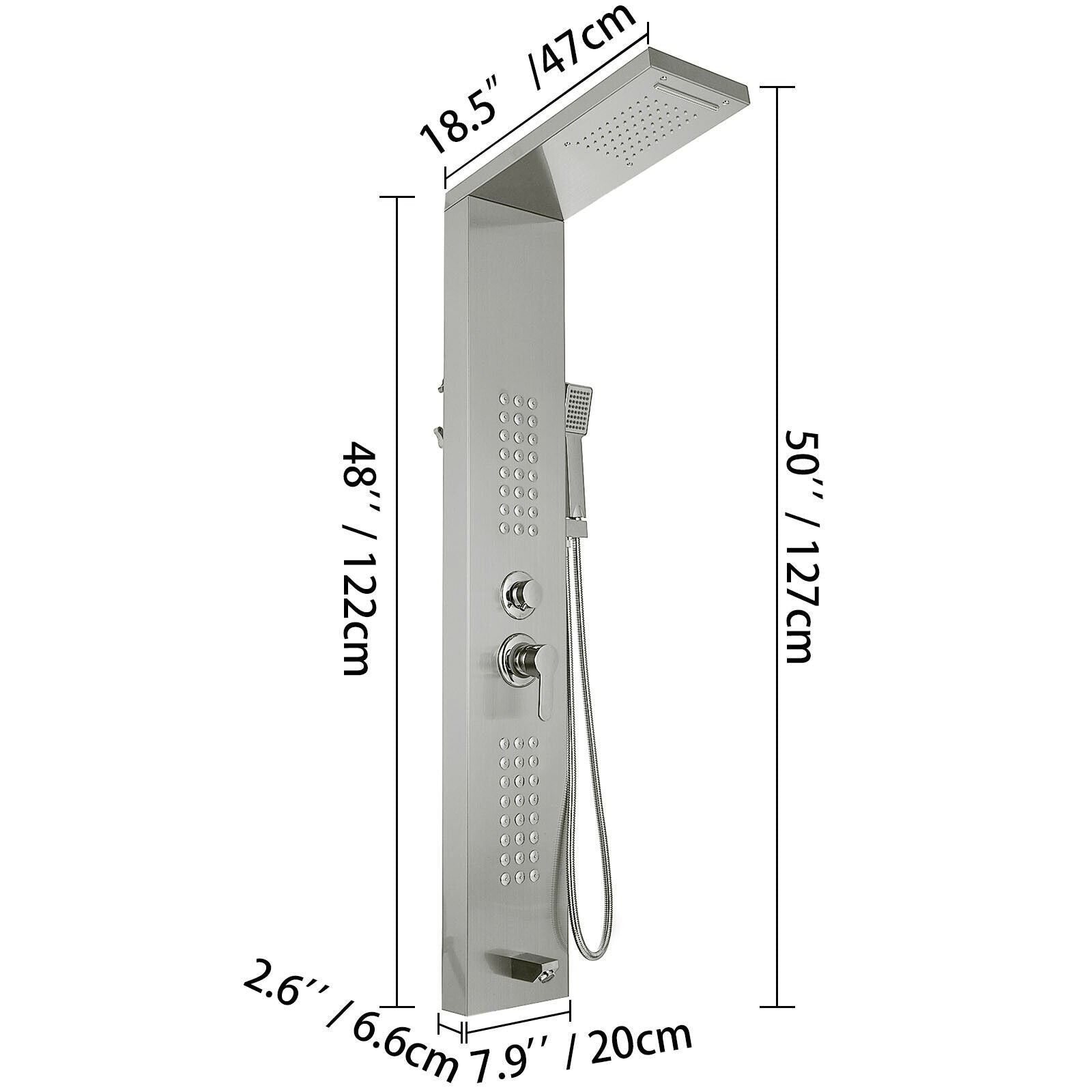 5 In 1 Sturdy Stainless Steel Shower Column Tower Panel with Twin Head Anti-rust Waterfall