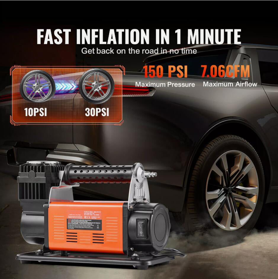 Heavy Duty 7.06CFM 150PSI Portable Air Compressor Car Tire Inflator 12V AU