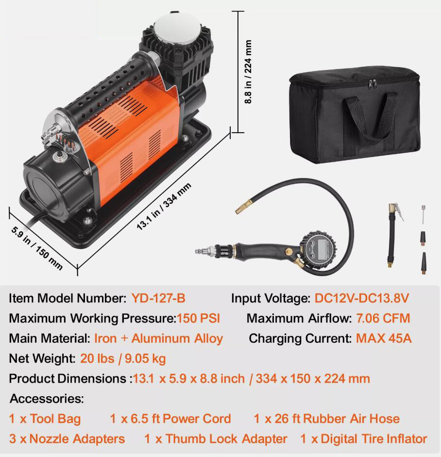 Heavy Duty 7.06CFM 150PSI Portable Air Compressor Car Tire Inflator 12V AU