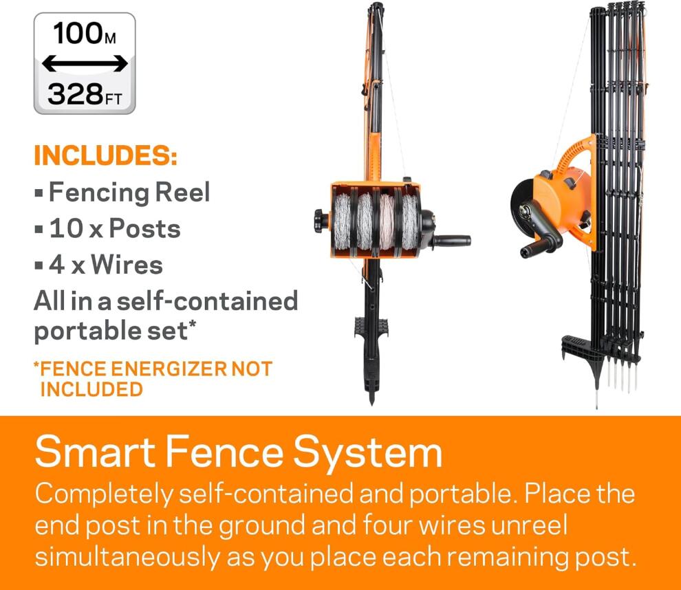 100M All In One Portable Electric Fence Suitable for Horse Cattle & Sheep PORTABLE FENCING
