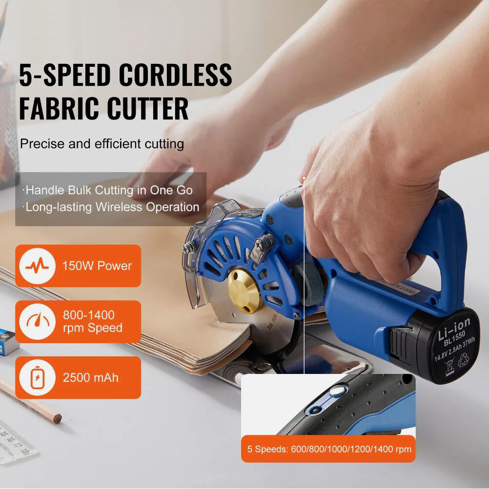 NEW Automatic Cordless 5-Speed Fabric Cutter Electric Rotary Fabric Cutting Machine AU