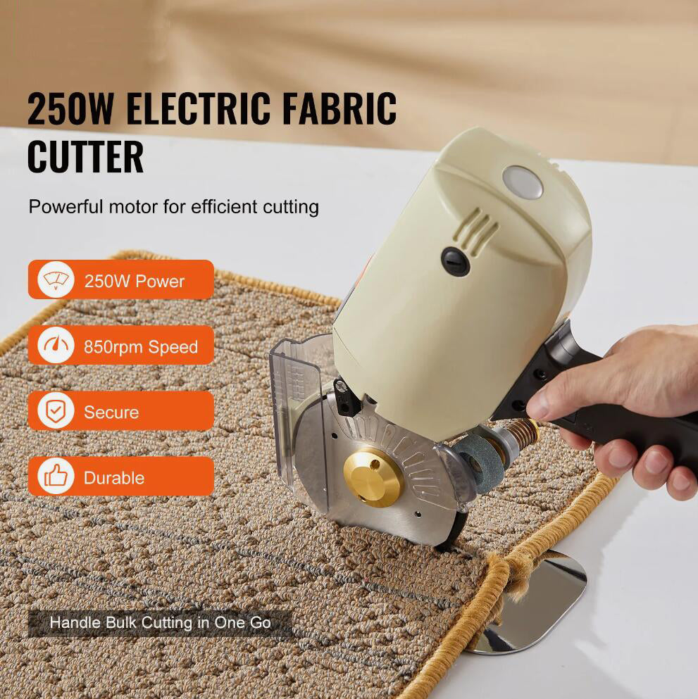 250W Automatic Electric Fabric Cutter Rotary Fabric Cutting Machine 1.1" Thickness