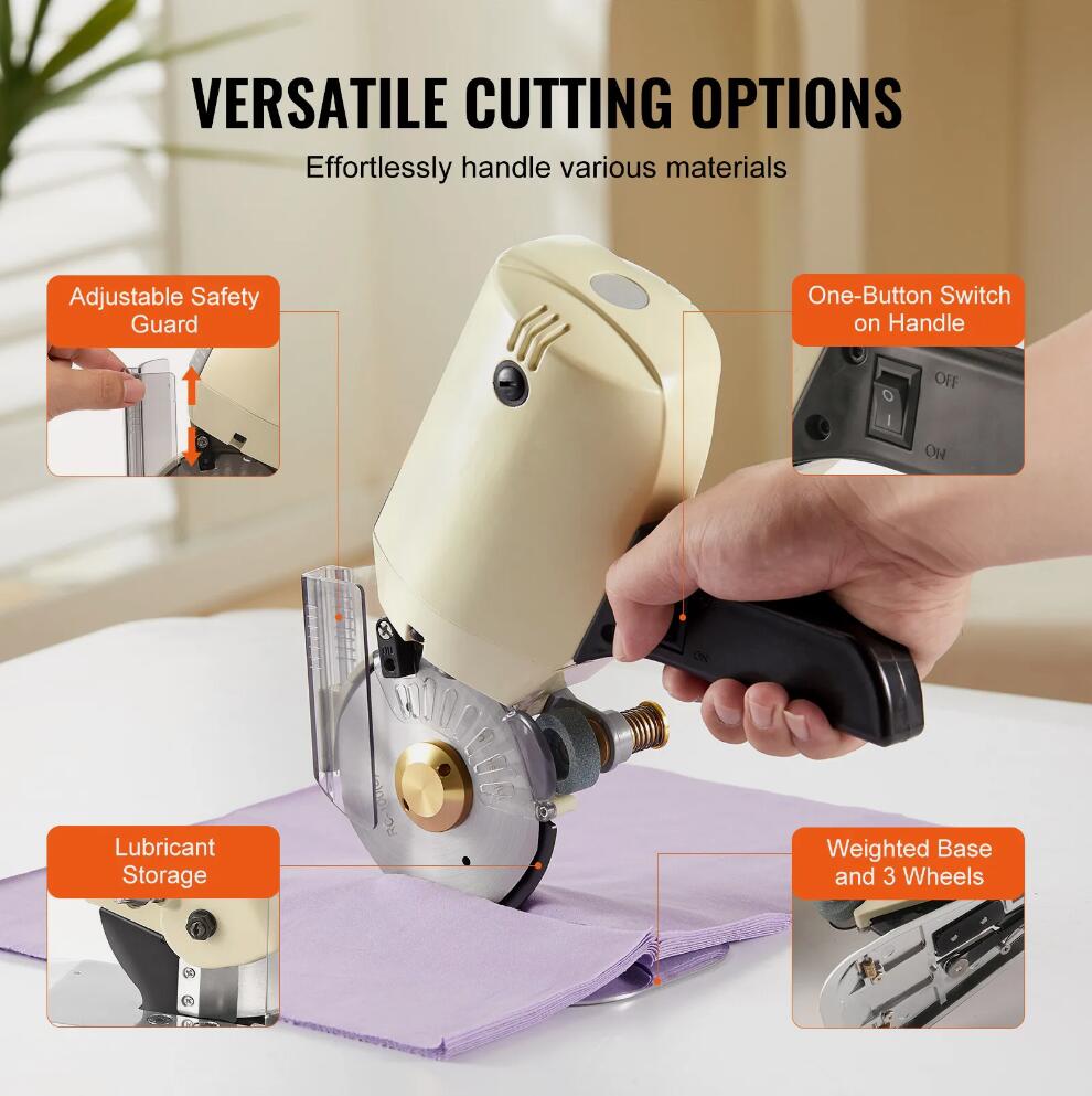 250W Automatic Electric Fabric Cutter Rotary Fabric Cutting Machine 1.1" Thickness