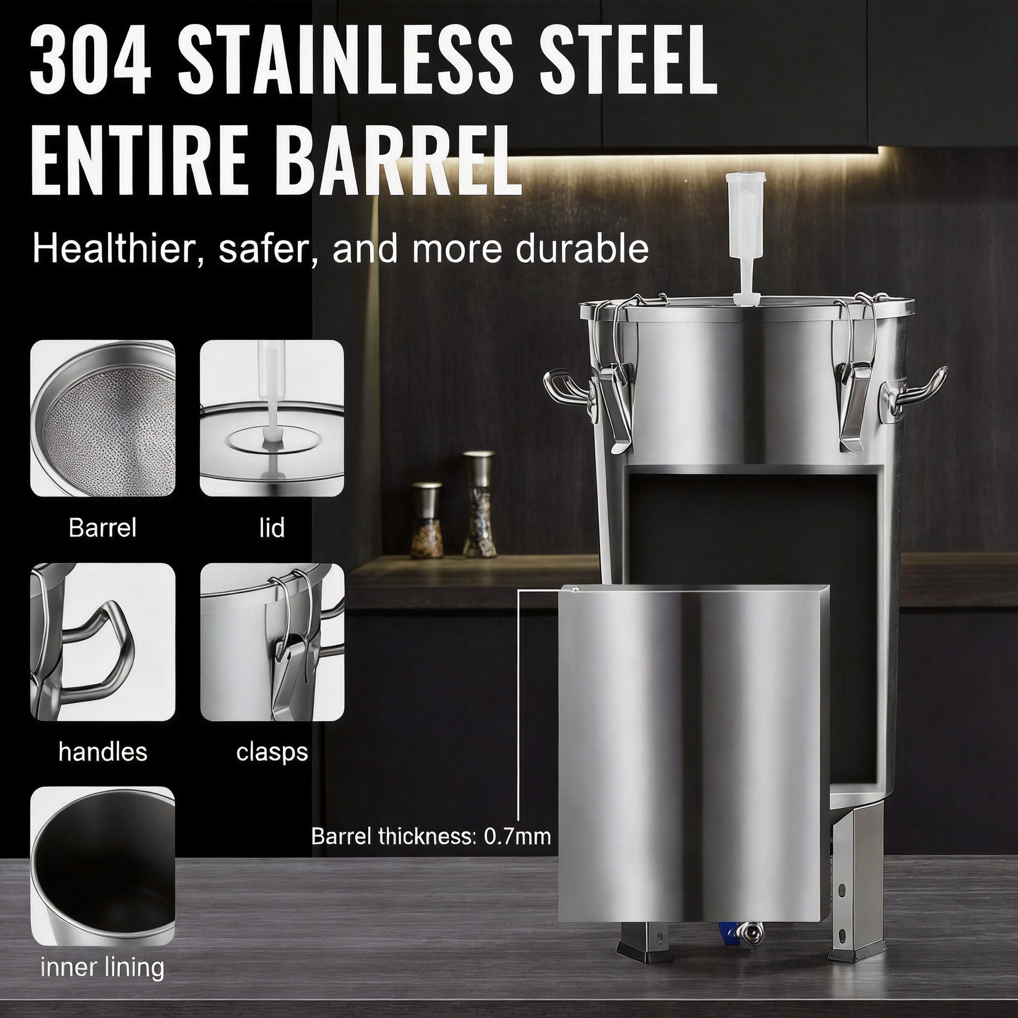 Heavy Duty Stainless Steel 8 Gal Home Brew Kettle Set Beer Brew Bucket ...