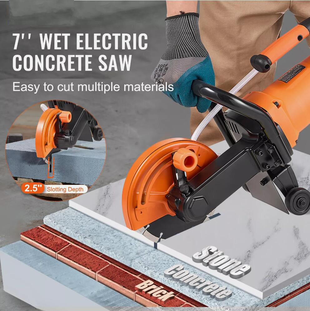 PREMIUM Wet/Dry 7'' Electric Concrete Saw Cutter with Water Pump and Blade