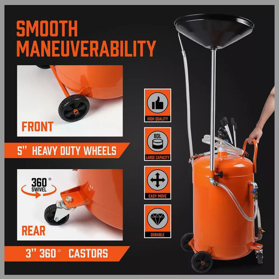 Large 80L Car Engine Waste Oil Drainer Tank Workshop Mobile Telescopic Extractor AU