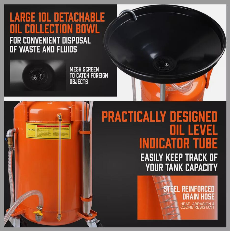 Large 80L Car Engine Waste Oil Drainer Tank Workshop Mobile Telescopic Extractor AU