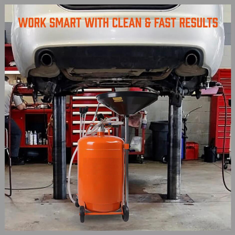 Large 80L Car Engine Waste Oil Drainer Tank Workshop Mobile Telescopic Extractor AU