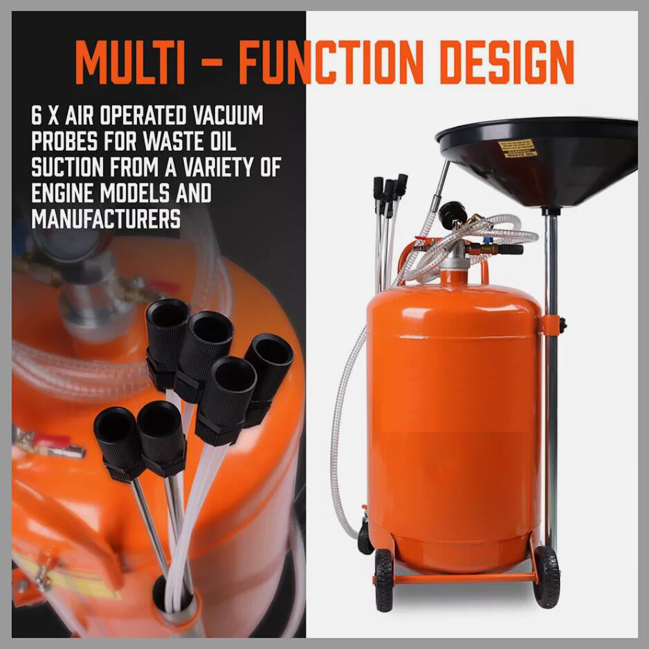 Large 80L Car Engine Waste Oil Drainer Tank Workshop Mobile Telescopic Extractor AU