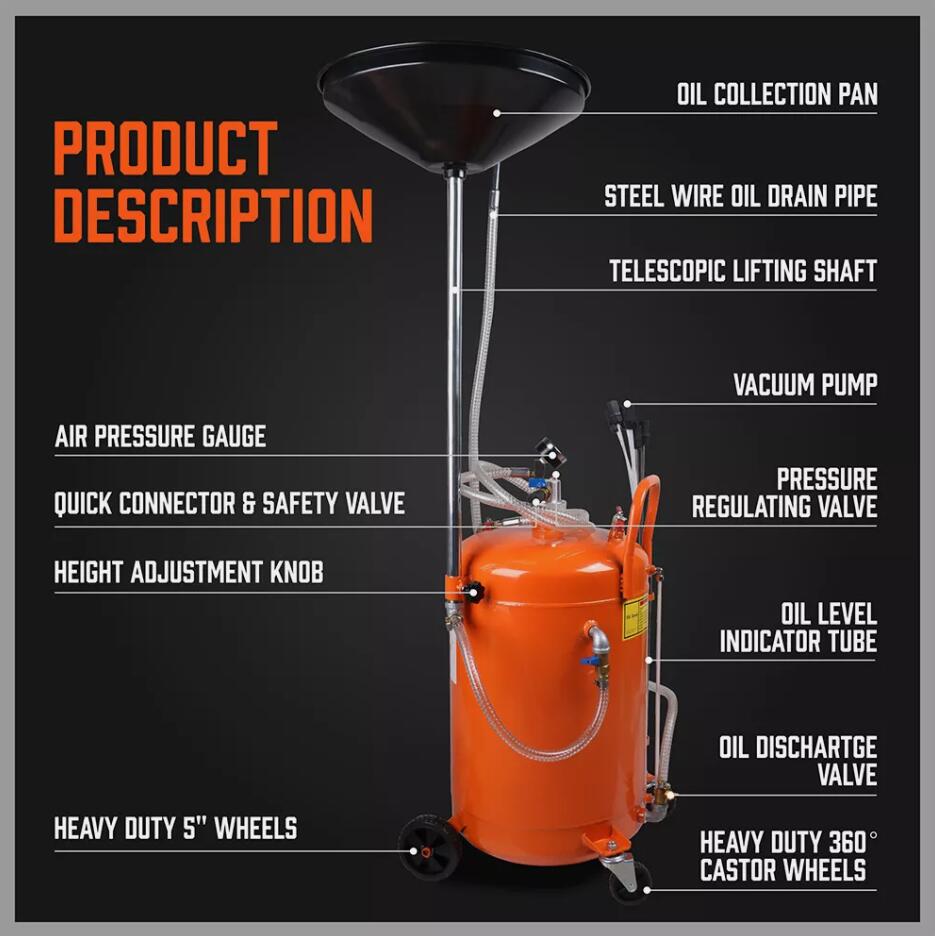 Large 80L Car Engine Waste Oil Drainer Tank Workshop Mobile Telescopic Extractor AU