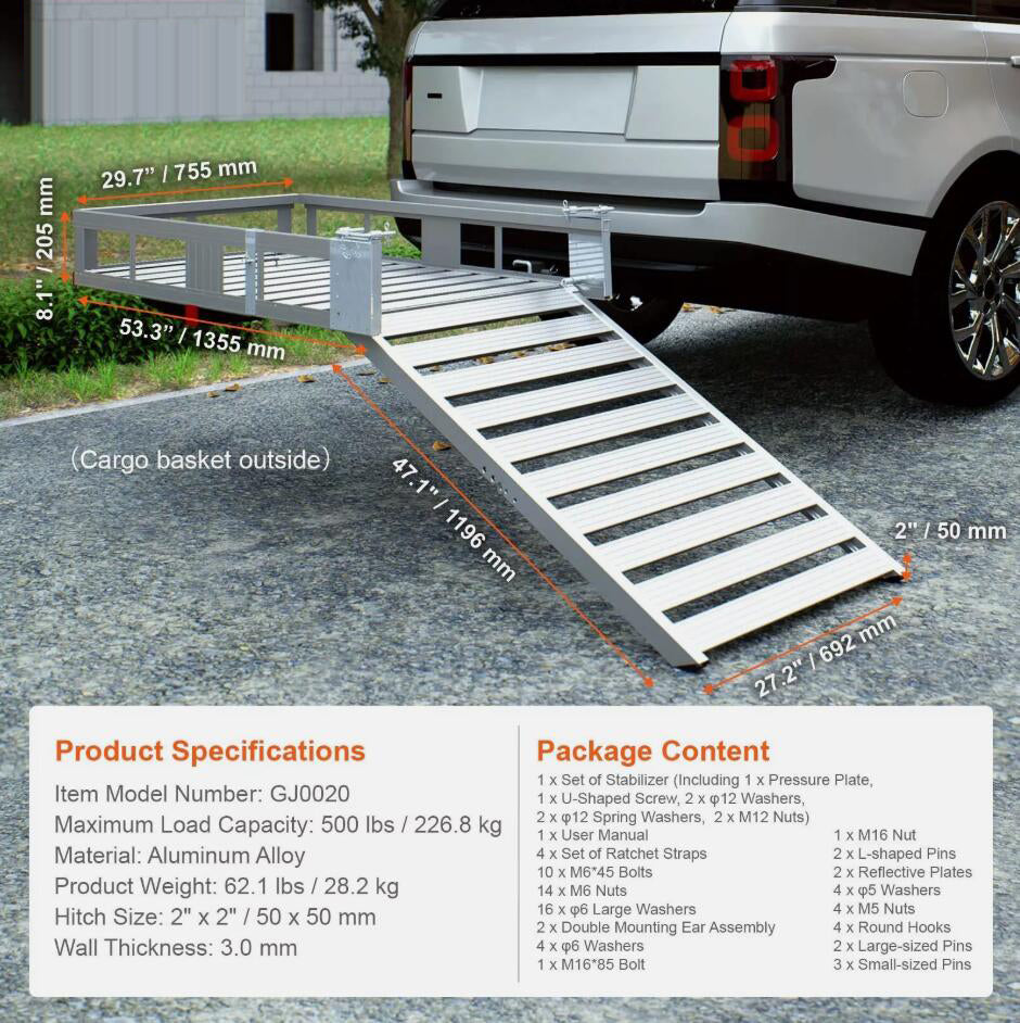Large Durable Heavy Hitch Mount Wheelchair Scooter Carrier With Folding Ramp 500LBS