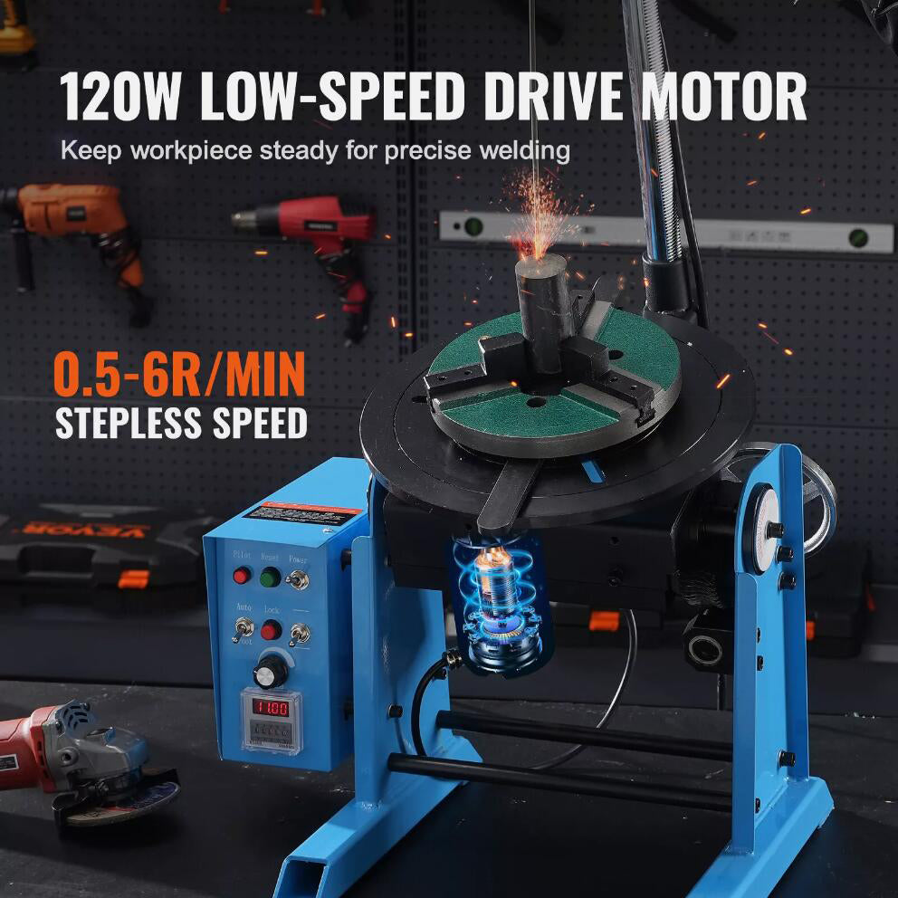 120W 50KG Precise & Stable Rotary Welding Positioner 0-90° Turntable Table 0.5-6RPM AU