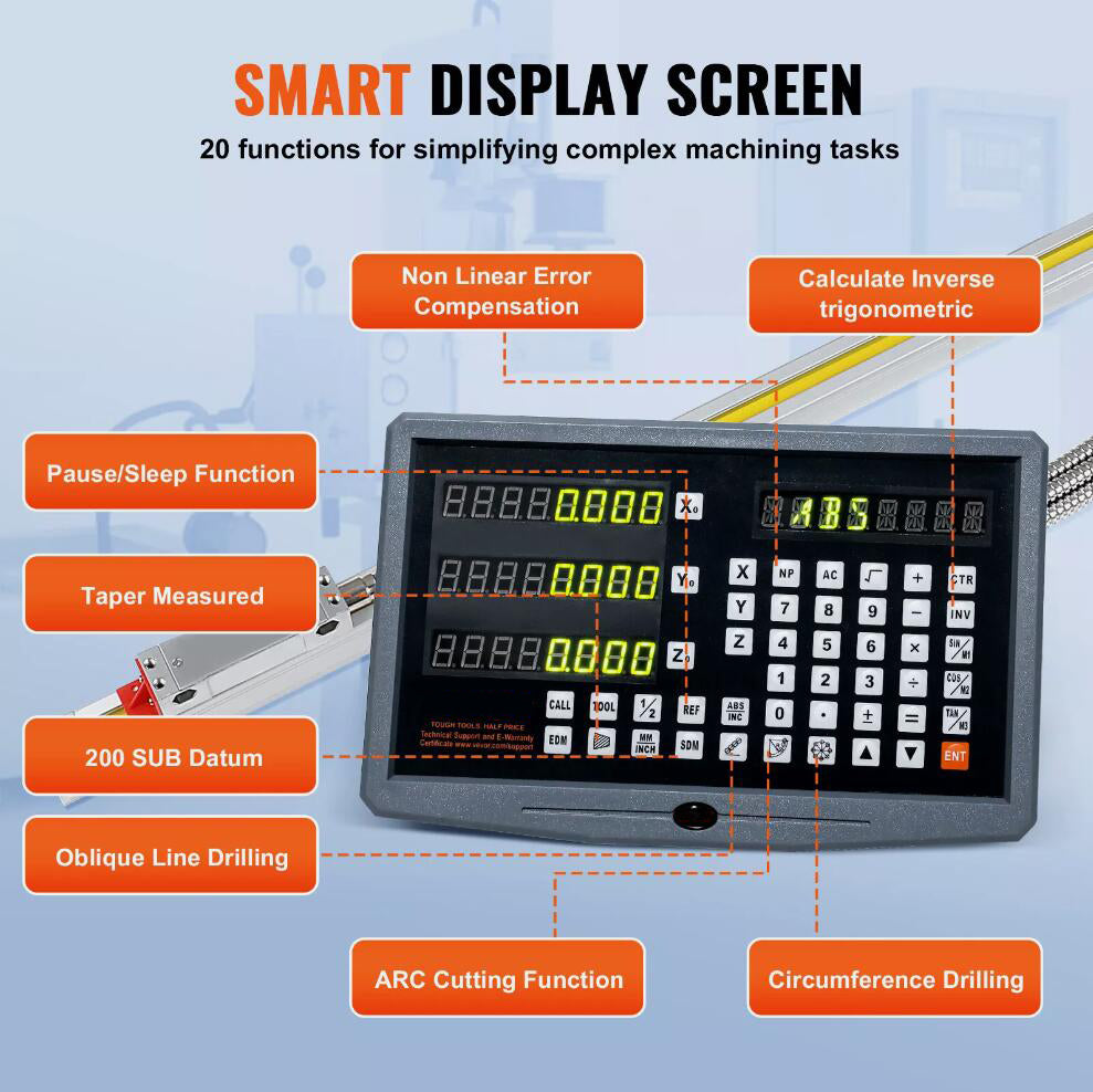 Multifunctional Digital Readout 400 & 450 & 950 mm Linear Scale 3 Axis DRO Display Kit AU