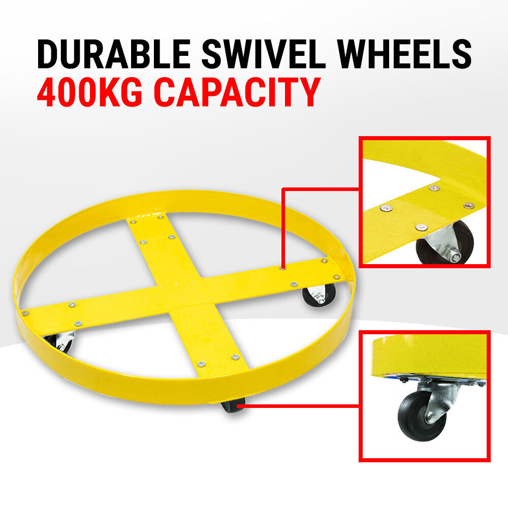 Heavy Duty 400KG Drum Dolly 55 Gallon Stand Wheel Trolley Swivel Casters