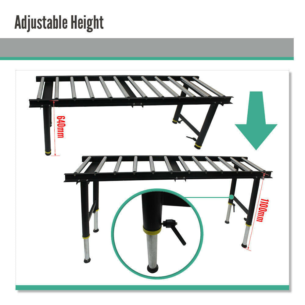 Heavy Duty 1.8M Roller Top Table With 12 Roller Work Support Conveyor And Adjustable Leg