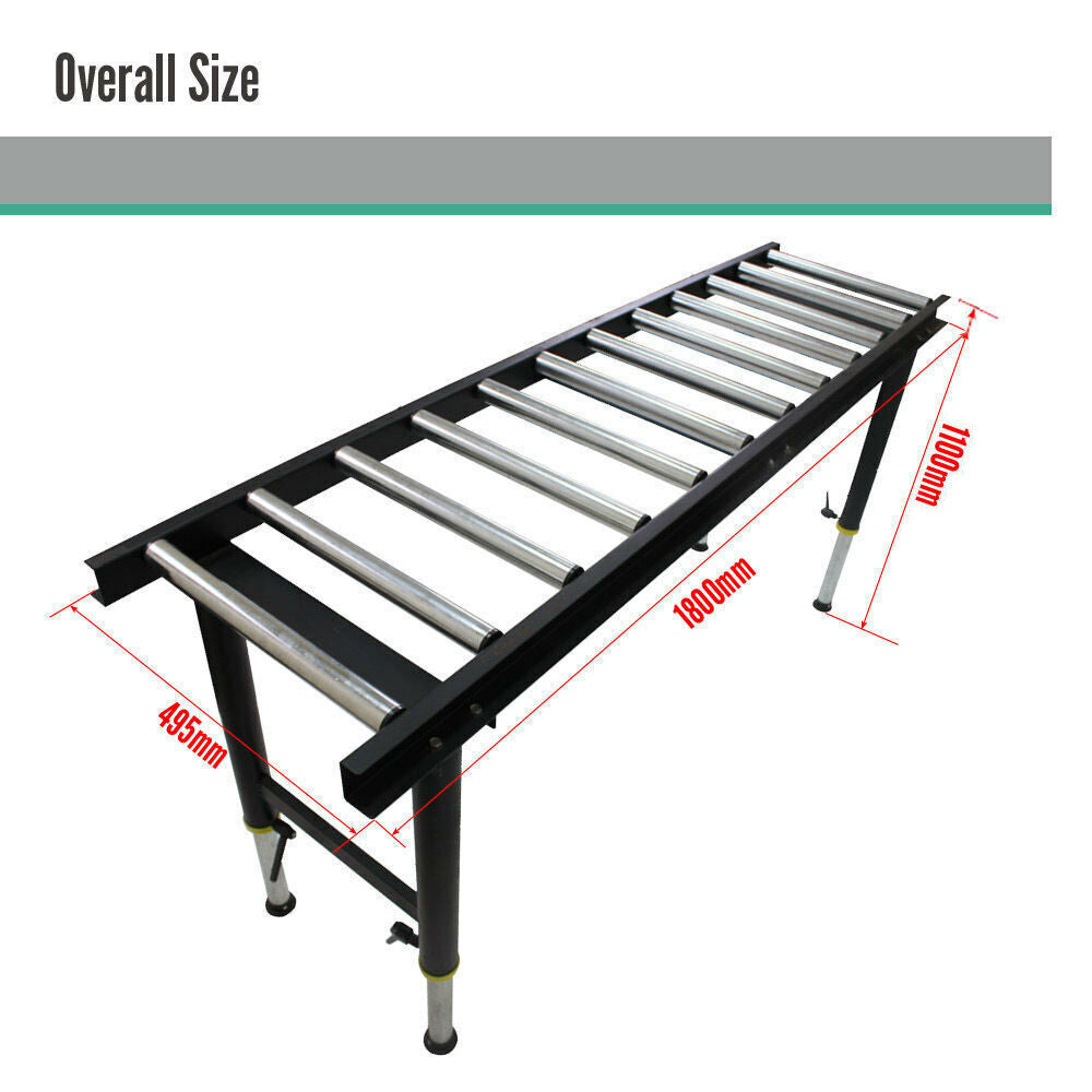 Heavy Duty 1.8M Roller Top Table With 12 Roller Work Support Conveyor And Adjustable Leg