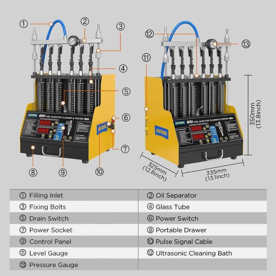 Premium GDI TFSI EFI Fuel Injector Cleaner & Tester Ultrasonic Cleaning 6 Cylinder CT400 AU